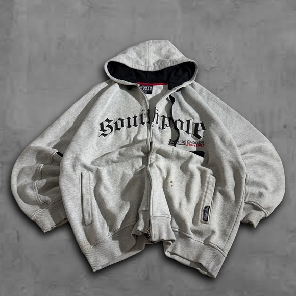 Vintage Southpole Embroidered 2k Hoodie Grunge Distressed Look Streetwear Sz XL